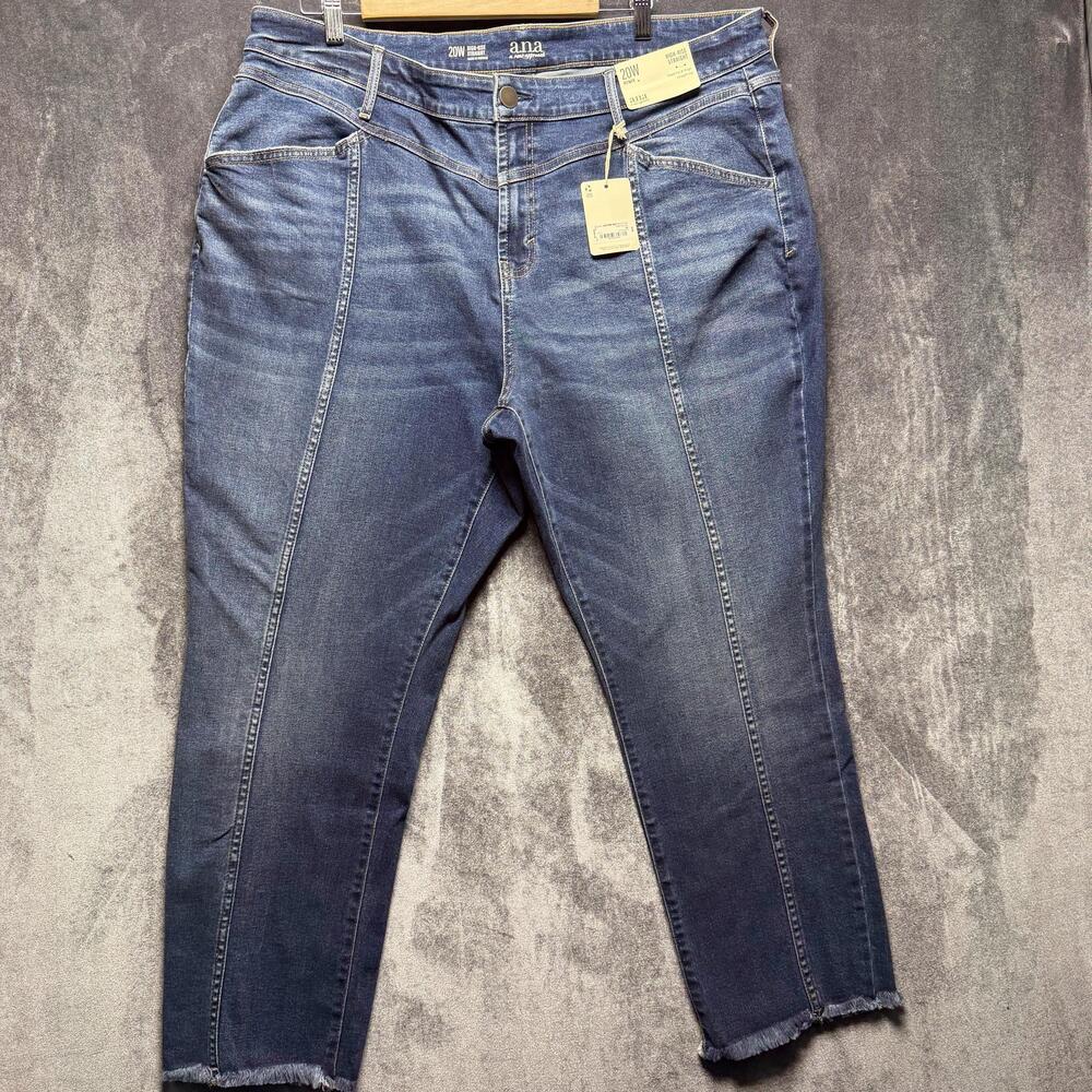 A.n.a Jeans Womens 20W Blue High Rise Straight Crop Fringe Hem Stretch Denim